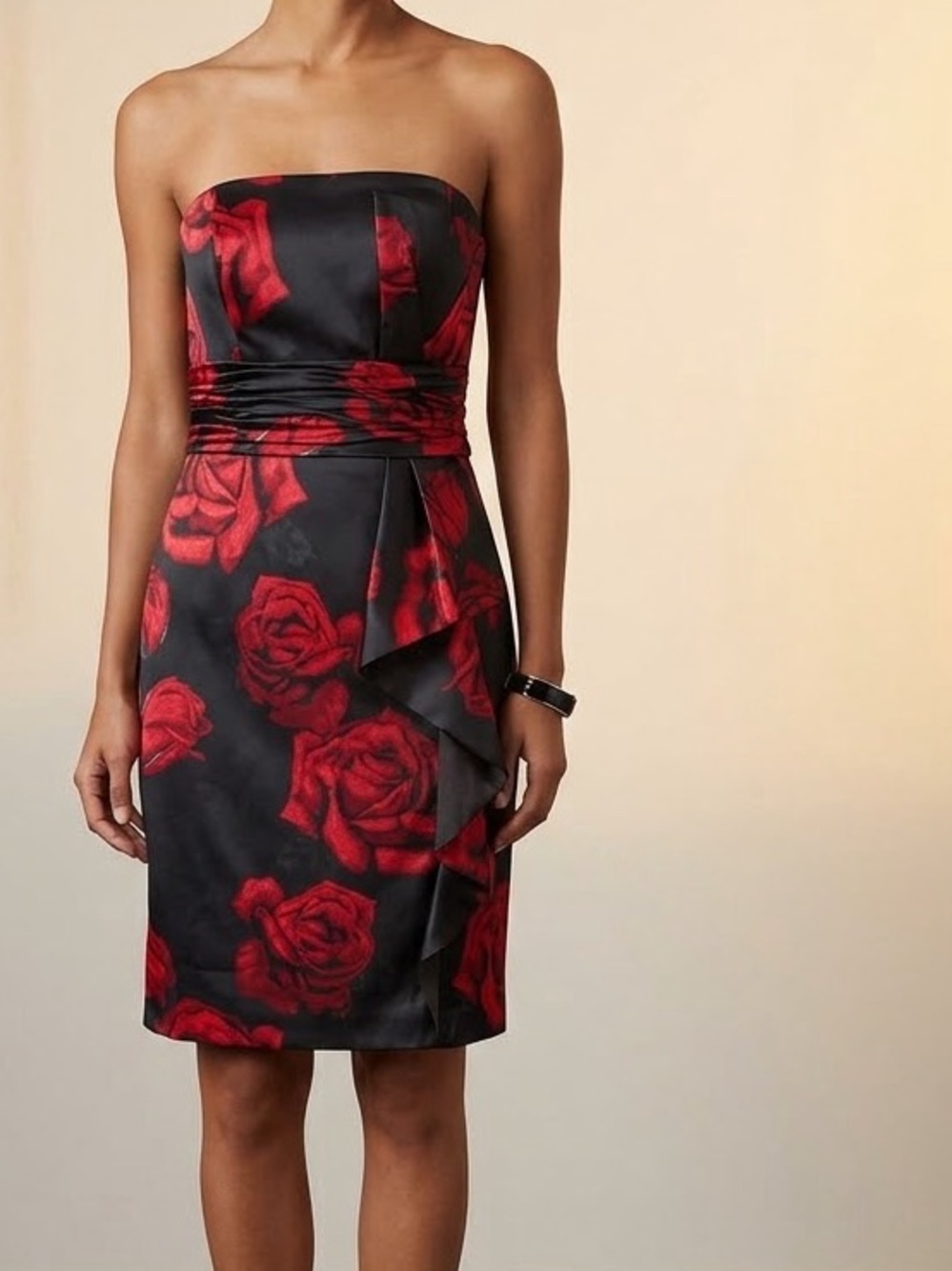 White House Black Market strapless floral rose cocktail mini dress